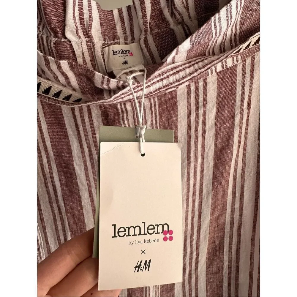 NWT H&M Lemlem 100% Linen Pants Striped Paperwaist XXL
